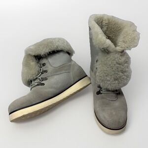 Australia Luxe Collective Yael Grey Suede Cozy Shearling Sheepskin Boots Size 8